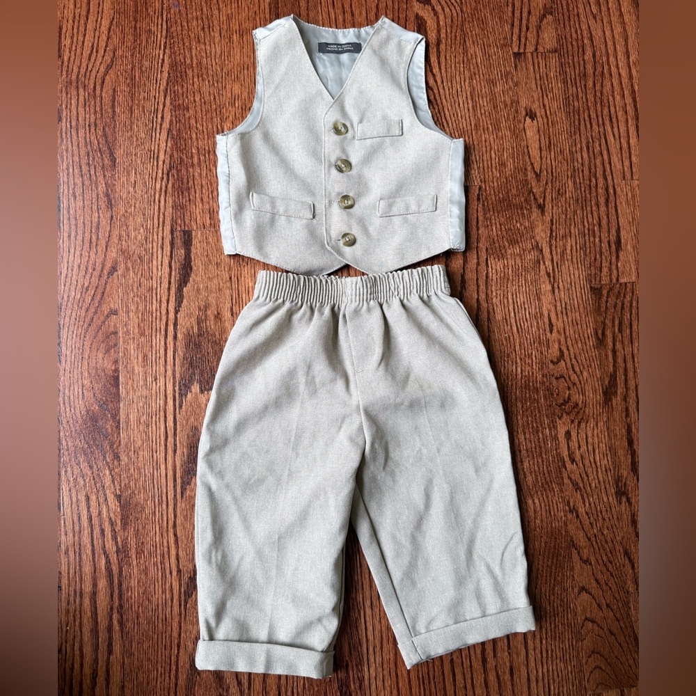 Formal Tan/Cream Matching Baby Vest & Pants Set - Size 9-12 months